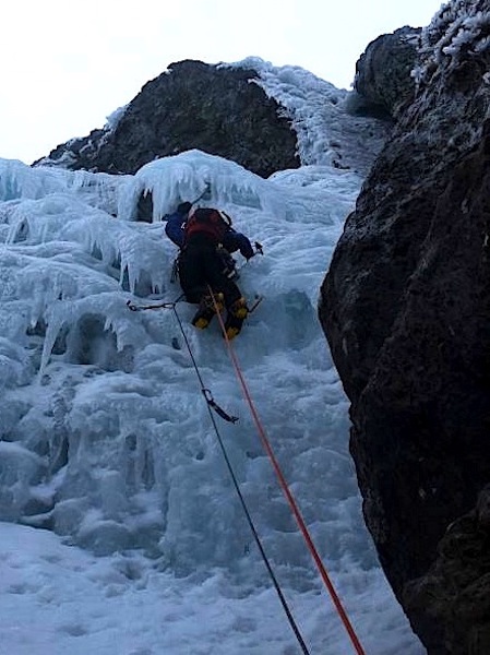 Ice climbing up Clogwyn Du Gully Left Hand (IV 5)